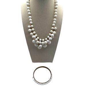 Vintage White Beaded Necklace & Bracelet Set - Retro Chic N49